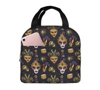 Borsa termica per il pranzo per donne e uomini, con stampa in maschera color oro e viola, piccola borsa termica per il pranzo da donna, borsa termica per lavoro, viaggi, palestra, con tasca frontale