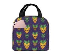 Borsa termica per il pranzo per donne e uomini, con stampa in maschera verde dorato, piccola borsa per il pranzo da donna, per adulti, borsa termica per lavoro, viaggi, palestra, con tasca frontale da