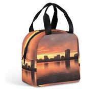 Borsa termica per il pranzo per donne e uomini, con stampa panoramica del fiume City e tramonto, borsa termica riutilizzabile