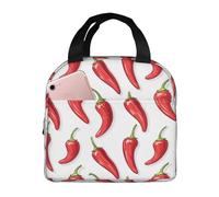 Borsa termica per il pranzo per donne e uomini, con stampa rosso pepe brillante, piccola borsa termica per donne, adulti, borsa termica per lavoro, viaggi, palestra, con tasca frontale da 20,3 x 12,7