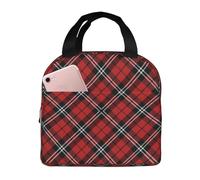Borsa termica per il pranzo per donne e uomini, con stampa scozzese a scacchi neri e rossi, piccola borsa per il pranzo da donna, borsa termica per lavoro, viaggi, palestra, con tasca frontale da 20,3