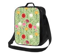 Borsa termica per il pranzo per donne e uomini, da lavoro, con fiori di garofano, verde, piccola scatola per il pranzo per donne e uomini, morbida borsa termica isolata, borsa per il pranzo per adulti