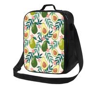 Borsa termica per il pranzo per donne e uomini, da lavoro, con grazioso fiore rosa avocado, per donne e uomini, morbida borsa termica isolata, piccola borsa per il pranzo con tracolla regolabile