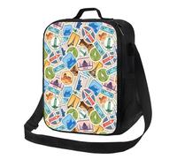 Borsa termica per il pranzo per donne e uomini, da lavoro, con motivo a francobolli, piccola scatola per il pranzo per donne e uomini, morbida borsa termica isolata, borsa per il pranzo per adulti con