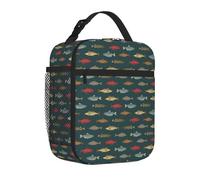 Borsa termica per il pranzo per donne e uomini, da lavoro, con pesci d'acqua dolce di fiume, riutilizzabile, borsa per il pranzo per adulti, borsa tote per ufficio e picnic