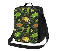 Borsa termica per il pranzo per donne e uomini, da lavoro, con simpatico dinosauro verde con foglie di dinosauro, piccola scatola per il pranzo per donne e uomini, morbida borsa termica isolata, borsa