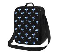 Borsa termica per il pranzo per donne e uomini, da lavoro, con stampa colibrì blu, viola, per adulti, unisex, leggera, isolata, piccola borsa per il pranzo con tracolla regolabile
