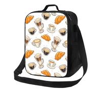Borsa termica per il pranzo per donne e uomini, da lavoro, con stampa di pane e caffè, bianca, per adulti, per donne e uomini, morbida borsa termica isolata, piccola borsa per il pranzo con tracolla