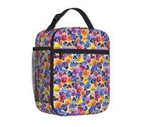 Borsa termica per il pranzo per donne e uomini, da lavoro, da giardino, tricolore con viola del pensiero, riutilizzabile, borsa termica per il pranzo per adulti, borsa tote per ufficio e picnic