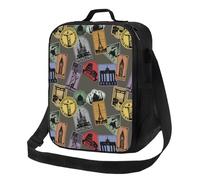 Borsa termica per il pranzo per donne e uomini, da lavoro, motivo mondi di francobolli, per adulti, unisex, morbida borsa termica isolata, piccola borsa per il pranzo con tracolla regolabile