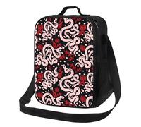 Borsa termica per il pranzo per donne e uomini, da lavoro, semplice e carina con fiore di serpente rosso, rosa, per adulti, per donne e uomini, morbida borsa termica isolata, piccola borsa per il