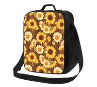 Borsa termica per il pranzo per donne e uomini, da lavoro, vintage con venature del legno girasole, una piccola borsa termica per donne e uomini, borsa termica morbida isolata, borsa per il pranzo per