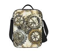 Borsa termica per il pranzo, per donne e uomini, grande, riutilizzabile, a prova di perdite, con tracolla regolabile, ingranaggi meccanici steampunk, per lavoro, viaggi, picnic