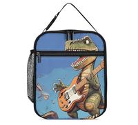 Borsa termica per il pranzo per donne e uomini, portatile, con dinosauro che suona la chitarra, borsa termica riutilizzabile