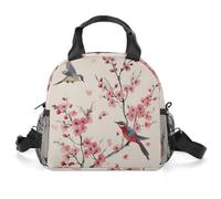 Borsa termica per il pranzo per donne e uomini, rami di ciliegio, fiori, uccelli, scatola per il pranzo, a prova di perdite, riutilizzabile, isolata, portatile, per lavoro, ufficio, picnic