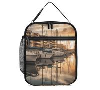 Borsa termica per il pranzo per donne e uomini, riutilizzabile, borsa per il pranzo con navi ancorate al molo, contenitore per il pranzo per ufficio