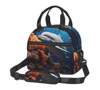 Borsa termica per il pranzo, per donne e uomini, riutilizzabile, con delfino su corallo, borsa tote per il pranzo al lavoro e picnic