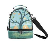 Borsa termica per il pranzo per donne e uomini, riutilizzabile, con motivo uccellino sotto l'albero, con tracolla regolabile, contenitore per il pranzo per ufficio, picnic, viaggi