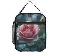 Borsa termica per il pranzo, per donne e uomini, riutilizzabile, con rose sotto la pioggia, borsa tote per il pranzo al lavoro e picnic