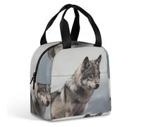 Borsa termica per il pranzo, per donne e uomini, riutilizzabile, con tasca frontale, motivo: lupo sulla montagna, a prova di perdite, per ufficio, lavoro, viaggi, picnic