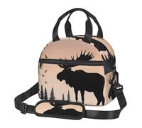Borsa termica per il pranzo per donne e uomini, riutilizzabile, con tracolla regolabile, con alce e pino di montagna, grande, a prova di perdite, per ufficio e viaggio