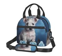 Borsa termica per il pranzo per donne e uomini, riutilizzabile, con tracolla regolabile, con cucciolo di rosa blu, grande, a prova di perdite, per ufficio e viaggio