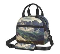 Borsa termica per il pranzo per donne e uomini, riutilizzabile, con tracolla regolabile, con paesaggio montano, grande, a prova di perdite, per ufficio e viaggio