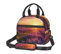 Borsa termica per il pranzo per donne e uomini, riutilizzabile, con tracolla regolabile, con prato di lavanda al tramonto in primavera, borsa termica grande per il pranzo, a prova di perdite, per