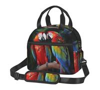Borsa termica per il pranzo per donne e uomini, riutilizzabile, con tracolla regolabile, due pappagalli colorati, grande borsa termica per il pranzo, a prova di perdite, per ufficio e viaggio