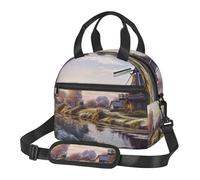 Borsa termica per il pranzo per donne e uomini, riutilizzabile, con tracolla regolabile, orizzontale, con un tradizionale mulino a vento, grande, a prova di perdite, per ufficio e viaggio