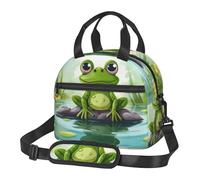 Borsa termica per il pranzo per donne e uomini, riutilizzabile, con tracolla regolabile, rana in uno stagno, borsa termica grande, a prova di perdite, per ufficio e viaggio
