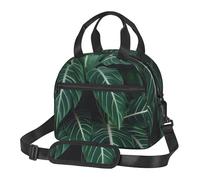 Borsa termica per il pranzo per donne e uomini, riutilizzabile, con tracolla regolabile, verde con foglie lunghe, grande, a prova di perdite, per ufficio e viaggio