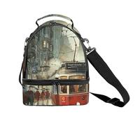 Borsa termica per il pranzo per donne e uomini, riutilizzabile, con tram rosso sotto la pioggia, con tracolla regolabile, contenitore per il pranzo per ufficio, picnic, viaggi