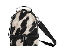 Borsa termica per il pranzo per donne e uomini, riutilizzabile, in pelle bovina bianca e nera, con tracolla regolabile, contenitore per il pranzo per ufficio, picnic, viaggi