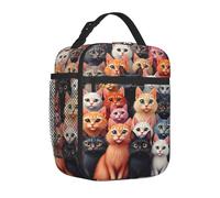 Borsa termica per il pranzo, per donne, per uomini, adulti, con un grande gruppo di gatti con diverse espressioni, riutilizzabile, portatile, per ufficio, viaggi, lavoro, picnic, campeggio, borsa term