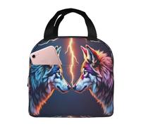 Borsa termica per il pranzo, per donne, per uomini e adulti, con due lupi che si fronteggiano, riutilizzabile, portatile, per ufficio, viaggi, lavoro, picnic, campeggio, borsa termica a tenuta stagna