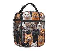 Borsa termica per il pranzo, per donne, per uomini e adulti, con grande gruppo di gatti con occhi di diversi colori, riutilizzabile, portatile, per ufficio, viaggi, lavoro, picnic, campeggio, borsa te