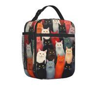 Borsa termica per il pranzo, per donne, per uomini e adulti, con grande gruppo di gatti con occhi di diversi colori, riutilizzabile, portatile, per ufficio, viaggi, lavoro, picnic, campeggio, borsa te