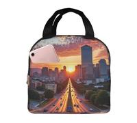 Borsa termica per il pranzo, per donne, per uomini e adulti, con vista sullo skyline della città al tramonto dall'autostrada, riutilizzabile, portatile, per ufficio, viaggi, lavoro, picnic, campeggio,