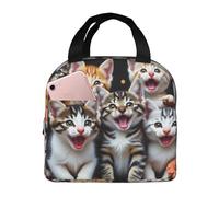 Borsa termica per il pranzo, per donne, per uomini, per adulti, a forma di gattino, divertente gatto che rugge, con fiori, riutilizzabile, portatile, per ufficio, viaggi, lavoro, picnic, campeggio, bo