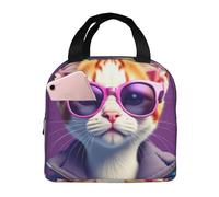 Borsa termica per il pranzo, per donne, per uomini, per adulti, a forma di gatto che indossa occhiali da sole, giacca blu, riutilizzabile, portatile, per ufficio, viaggi, lavoro, picnic, campeggio, bo