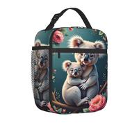 Borsa termica per il pranzo, per donne, per uomini, per adulti, a forma di orso koal con rose rosa e foglie di eucalipto, riutilizzabile, portatile, per ufficio, viaggi, lavoro, picnic, campeggio, bor