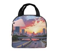 Borsa termica per il pranzo, per donne, per uomini, per adulti, con skyline della città al tramonto, autostrada, riutilizzabile, portatile, per ufficio, viaggi, lavoro, picnic, campeggio, borsa termic