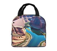 Borsa termica per il pranzo, per donne, per uomini, per adulti, con vista aerea, fiumi che scorrono attraverso l'acqua blu, riutilizzabile, portatile, per ufficio, viaggi, lavoro, picnic, campeggio, b