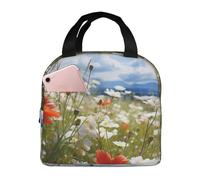 Borsa termica per il pranzo, per uomini, donne, adulti, riutilizzabile, con prato e margherite, a prova di perdite, grande capacità, contenitori per il pranzo, per ufficio, lavoro, picnic
