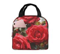 Borsa termica per il pranzo per uomini e donne adulti, riutilizzabile, con rose rosse, cespuglio in giardino, a prova di perdite, grande capacità, contenitori per il pranzo, borse per il pranzo per