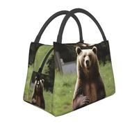 Borsa termica per il pranzo per uomini e donne adulti riutilizzabile Lunch Box Hi Bear Sedersi sul prato Borsa termica a tenuta stagna grande capacità contenitori per il pranzo per ufficio lavoro