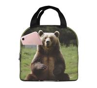 Borsa termica per il pranzo per uomini e donne adulti riutilizzabile Lunch Box Hi Bear Sedersi sul prato Borsa termica a tenuta stagna grande capacità contenitori per il pranzo per ufficio lavoro