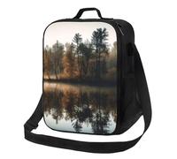 Borsa termica per il pranzo per uomini e donne, alberi che riflettono su un lago, per ufficio, lavoro, picnic, a prova di perdite, con tracolla, per adulti, borsa riutilizzabile per il pranzo