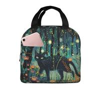 Borsa termica per il pranzo per uomini e donne, borsa da viaggio per uomini e donne, mistico gatto nero lucciole, borsa morbida per il pranzo per donne e uomini